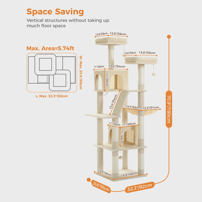 Large Cat Tree Tall Cat Tower for Indoor Cats Multi-Level Plush Cat Condo with Scratching Posts Scratching Boards Perches Caves