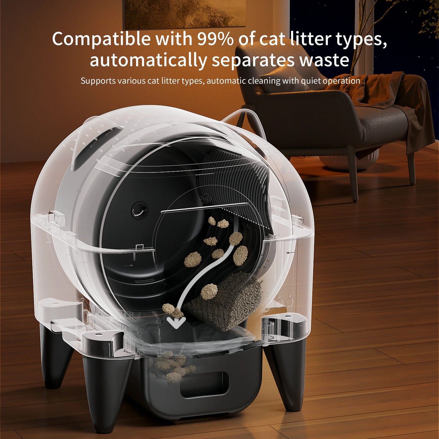OMCPET Self Cleaning Cat Litter Box, Automatic Smart Litter Box for Multiple Cats with 10 Safety Sensor Radars, 110L Electric Cat Box with App-Control, Odor Control, Quiet Operation, Black