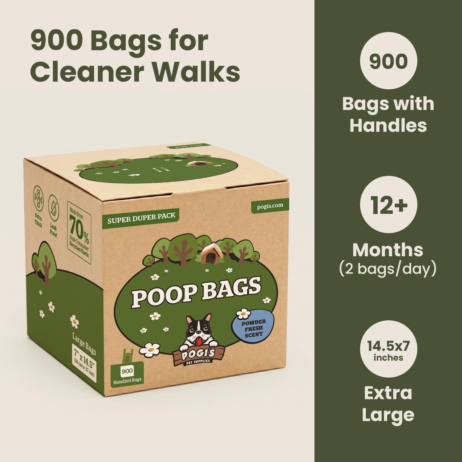 Pogi’S Dog Poop Bags with Handles – Extra-Thick, Leak-Proof, Large, Fresh Scent, 900-Count