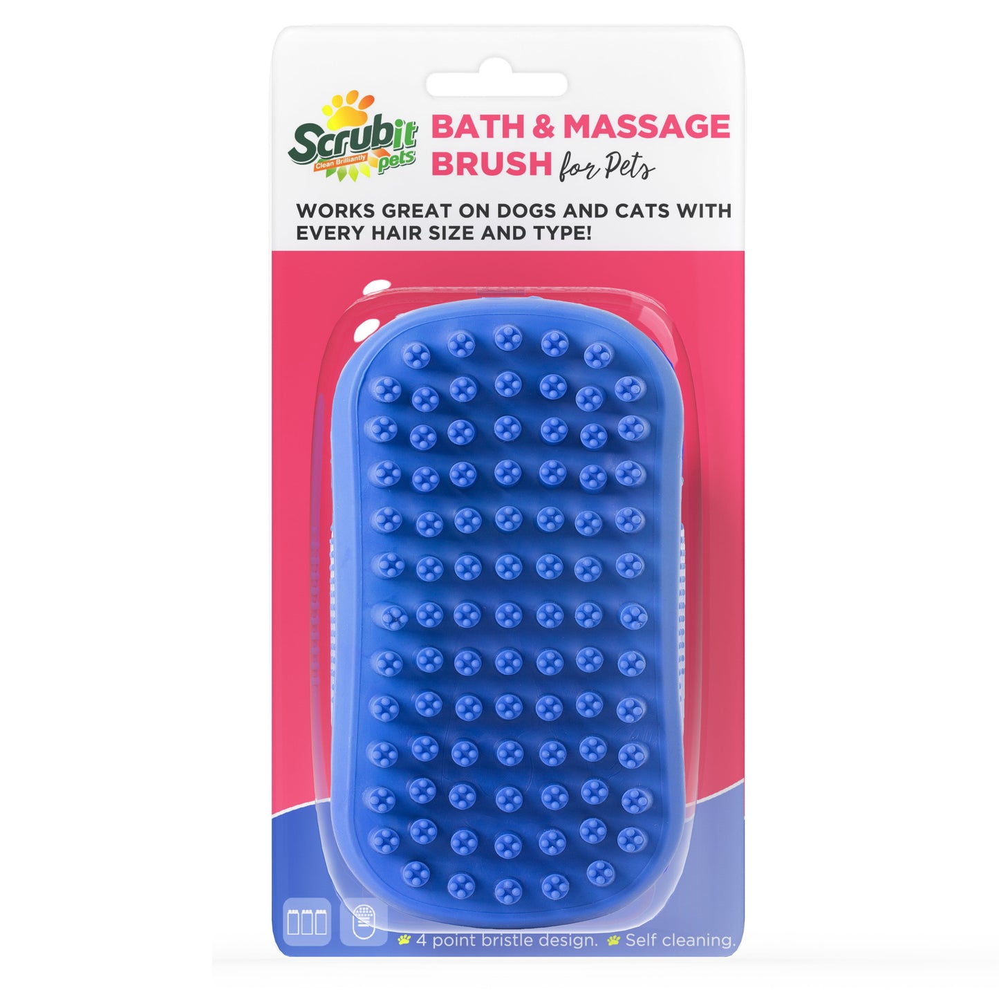 Dog Bath Scrubber and Grooming Brush with Non-Slip Grip - Blue Rubber Curry Comb