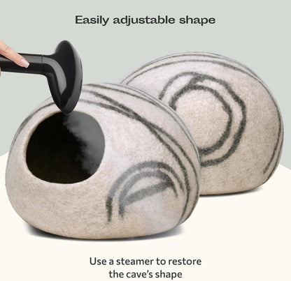 Cat Cave – Premium Felt Cat Bed for Indoor Cats, Handmade Merino Wool (Light Grey, Large)